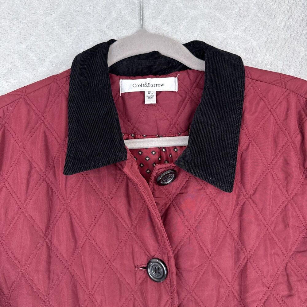 Croft & Barrow Barn Jacket Womens XL Burgundy Quilted Corduroy Collar Chore Coat - Picture 2 of 14
